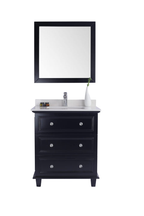 Oakestry Luna 30 Inch Espresso Bathroom Vanity White Quartz Countertop Modern Single Sink Freestanding Storage Soft Close Doors Washroom Cabinet