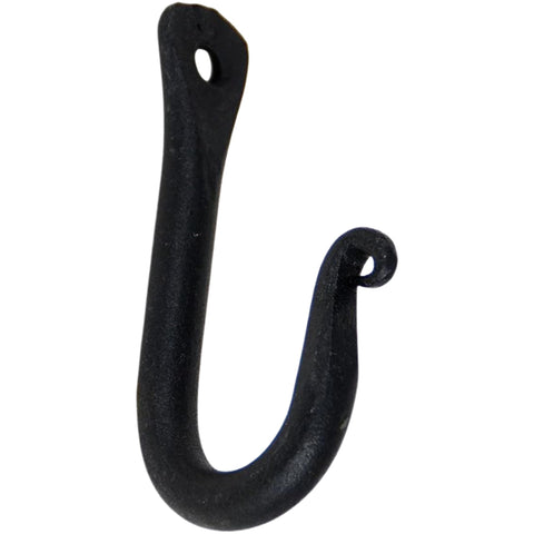 Oakestry Single J-Hook Wall Bracket – Black Wrought Iron Forged Hook with Mounting Screw for Tools, Towels & Kitchen Storage