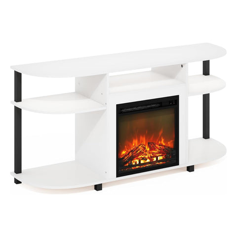 Oakestry Open Storage Curved Entertainment Center Stand with Electric Fireplace for TV up to 55 Inches, Modern Media Console with LED Flames & Shelves, Stylish Living Room Furniture (Solid White)