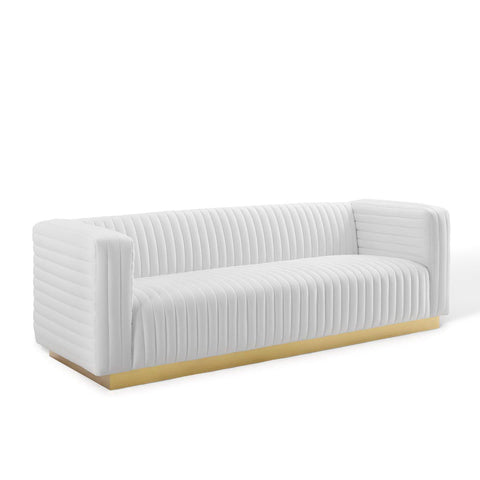 Oakestry Luxury Inspired Charisma Channel Tufted Performance Velvet Living Room Sofa Comfortable Indoor Sofa for Living Room Apartment Lounge Reception Area Premium Everyday Styling
