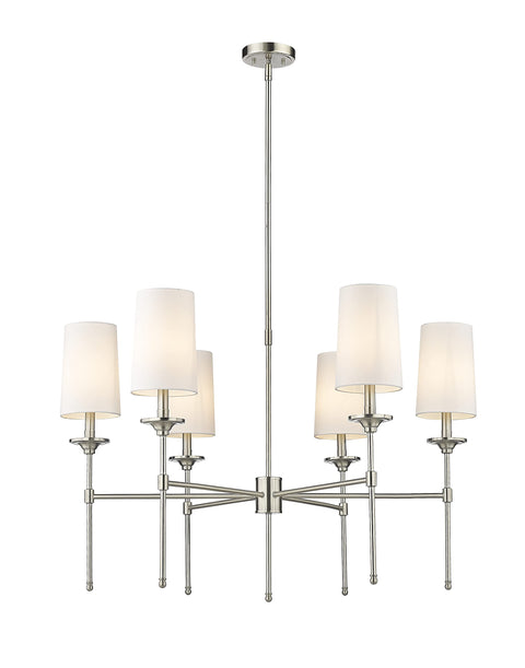 Oakestry 6 Light Chandelier Brushed Nickel Steel Off White Transitional, Traditional, Coastal Sleek, Classical, Modern Ceiling Lighting Fixture for Dining Room Foyer Great Room Hallway Kitchen Moder