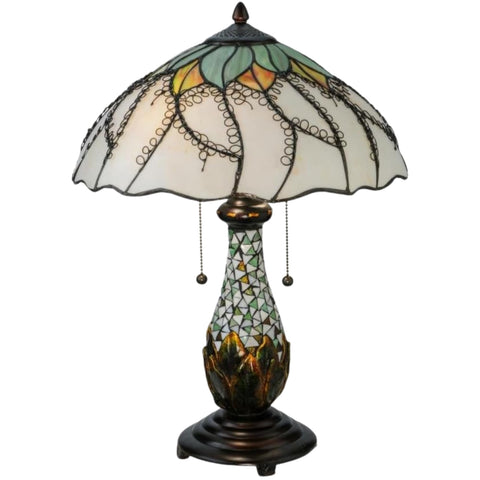 Oakestry 22.5" Videira Florale Tiffany Style Table Lamp, Floral Stained Glass Shade, Mosaic Base, Mahogany Bronze, Dual E26 Decorative Accent Lamp