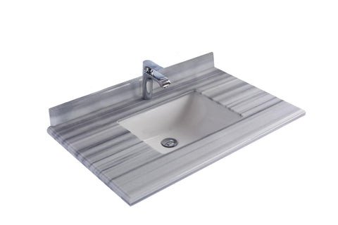 Oakestry White Stripes Countertop Thirty-Six Inch with Built-In Rectangle Sink and Single Hole Faucet, Luxury Modern Solid Surface
