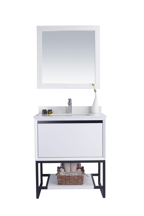 Oakestry Alto 30 Inch White Bathroom Vanity White Quartz Countertop Modern Single Sink Freestanding Storage Soft Close Doors Washroom Cabinet