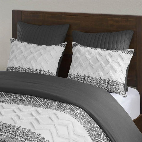 3-Piece Chic Chevron Chenille Tufting Boho Cotton Comforters King Lightweight All Season Cozy Bedding with Matching-Shams, King/Cal King, Grey