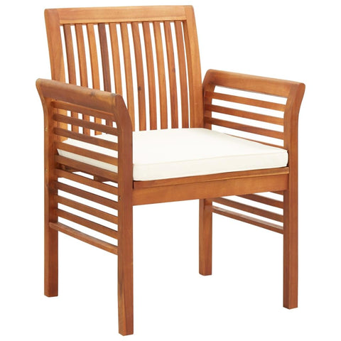 Oakestry Dining Chair Brown Frame and Cream Cushion Solid Acacia Wood – Outdoor Patio Seating, Weather Resistant Furniture