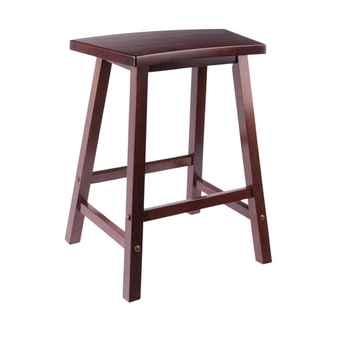 Oakestry Katashi Fan Shape 24" Counter Stool, Solid Wood Walnut Finish, Wide Curved Seat with Footrest Crossbars