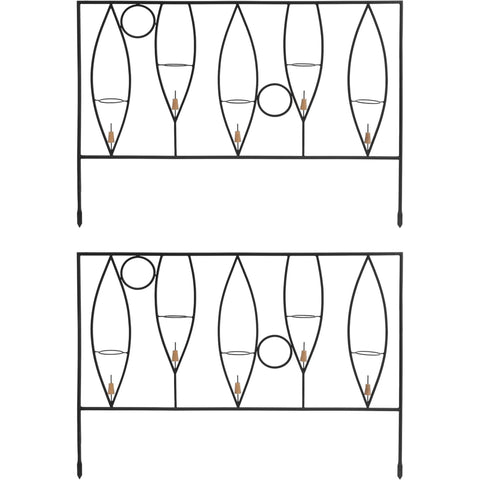 Vinifera Fence Sections, Set of 2 – 46" W x 33" H Wrought Iron Wine Bottle Garden Fence with Leaf & Circle Design, Fits 5 Bottles Per Panel