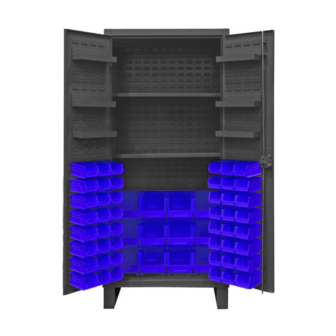 Oakestry Extra Heavy Duty Cabinet 12 Gauge 36 x 24 x 78 2 Adjustable Shelves 60 Blue Bins Recessed Door with Louvered Panel 6 Door Shelves Cast Iron Pad-Lockable Handle Gray