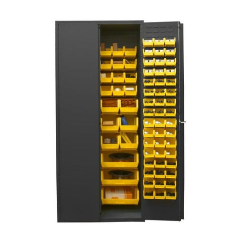 Oakestry Cabinet 16 Gauge 36 x 24 x 84 138 Yellow Bins Flush Doors with Louvered Panel Lockable Chrome Handle with Keys Gray