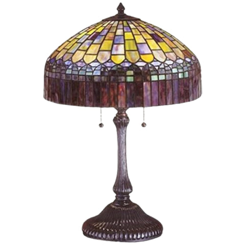 Oakestry 23" Tiffany Candice Table Lamp, Amber Plum Fringe with Emerald, Cobalt, Ruby Honey Glass, Mahogany Bronze Base