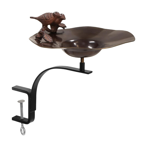 Oakestry Antiqued Birdbath with Birds Over Rail Bracket Decorative Outdoor Garden Water Bowl Vintage Style Detailed Design Durable Build Backyard Patio Accent Weather Resistant Long Lasting Finish
