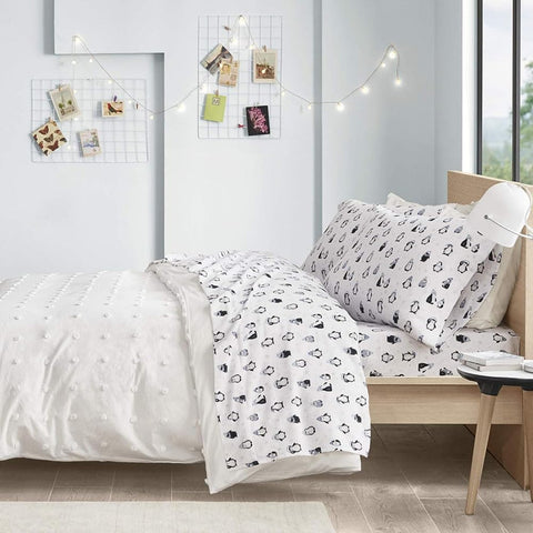 4-Piece Cozy Soft Cotton Flannel Print Animals Stars Sheet Hedgehog Pattern Set Cute Warm Luxury Soft & Breathable, Queen, Pink/Grey Hedgehogs