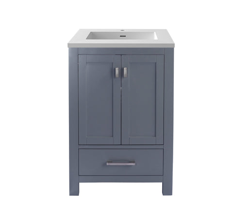 Oakestry Wilson Bathroom Vanity with Solid Oak Wood Cabinet, Solid Surface Countertop, Integrated Sink, Soft Close Doors & Drawers, Grey