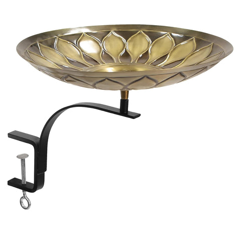 Oakestry African Daisy Birdbath Rail Mount Bracket Decorative Outdoor Garden Water Bowl Floral Inspired Design Durable Build Balcony Patio Accent Weather Resistant Long Lasting Outdoor Use