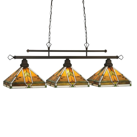 Oakestry Tiffany 130753 48 L Abilene 3 LT Island Pendant Tiffany Style Lighting Fixture Stained Glass Decorative Indoor Lamp Vintage Classic Home Lighting Living Room Bedroom