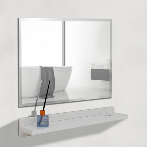 Oakestry 30 Inch Wall Mounted Frameless Mirror Set with Wireless Charging Shelf Modern Vanity Mirror Polished Edge Built in Charging Station Storage Shelf Bathroom Bedroom Easy Installation