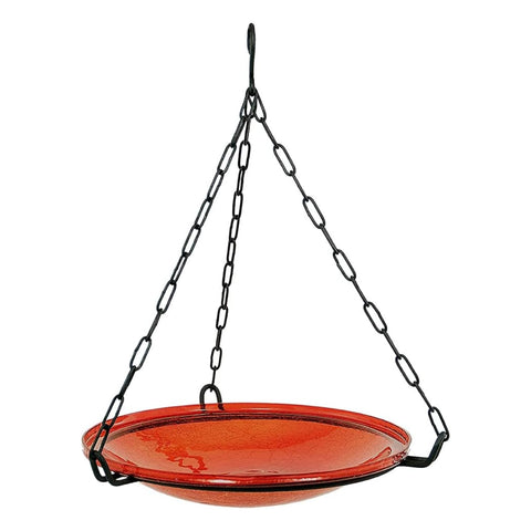 Oakestry Red Crackle Bowl Fourteen Inch Decorative Glass Feeder Dish Rail Mount Outdoor Garden Balcony Bird Accessory