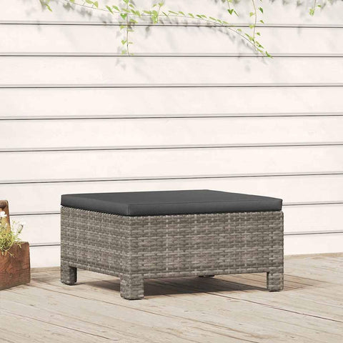Oakestry Outdoor Footrest Grey Poly Rattan with Cushion, Powder-Coated Steel Frame Patio Ottoman