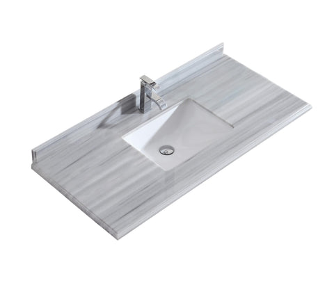 Oakestry Forty-Eight Inch White Stripes Quartz Countertop with Built-In Rectangular Sink and Pre-Drilled Single Hole, Elegant Premium Finish