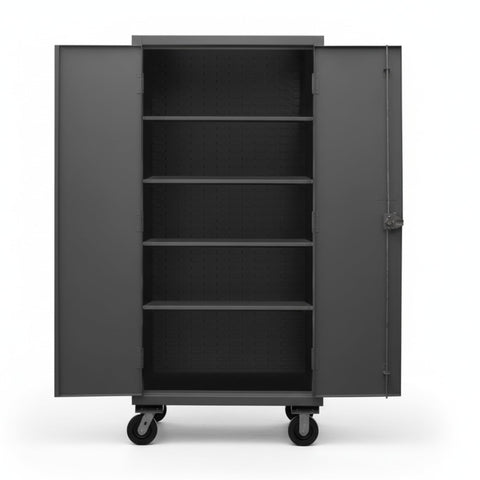 Oakestry 36 x 24 x 81 Industrial Mobile Steel Storage Cabinet 12 Gauge with 4 Adjustable Shelves Recessed Locking Doors Casters Gray