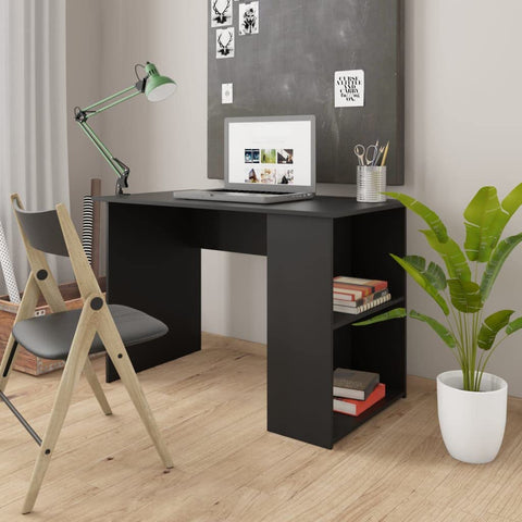 Oakestry Black Engineered Wood Computer Desk with 2 Shelves – 43.3 x 23.6 x 28.7 in Rectangular Workstation