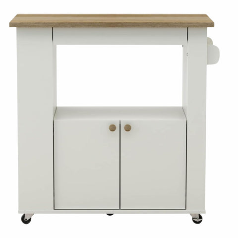 Oakestry Aston 33? Kitchen Cart with Wheels, Pull-Out Extension Table, Storage Cabinets & Vertical Bottle Racks – Portable Engineered Wood Kitchen Island