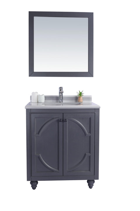 Oakestry Odyssey 30 Inch Maple Grey Bathroom Vanity Single Sink White Stripes Marble Countertop Freestanding Modern Storage Cabinet Soft Close Doors Luxury Washroom Furniture