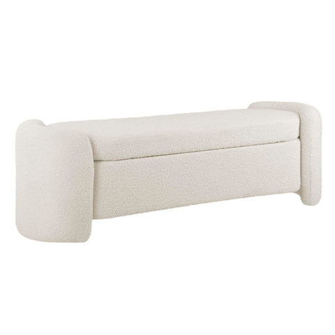 Oakestry Nebula Boucle Upholstered Storage Bench, Modern Accent Bench with Hinged Storage Seat for Living Room Bedroom Entryway, Ivory