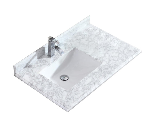 Oakestry Thirty-Six Inch White Carrara Marble Countertop with Integrated Rectangular Single Bowl Sink and Single Faucet Hole