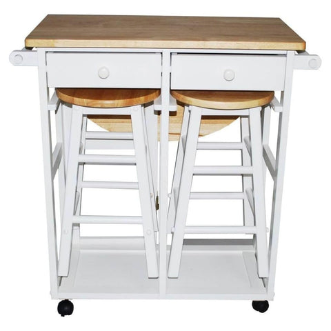 Breakfast Cart with Drop-Leaf Table-White
