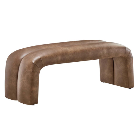 Oakestry Dax 50.5" Vegan Leather Upholstered Accent Bench, Modern Decorative Bench with Solid Wood Frame and Dense Foam Padding, Brown