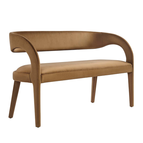 Oakestry Pinnacle Performance Velvet Accent Bench, Modern Upholstered Dining Bench with Curved Backrest and Open Design, Brown