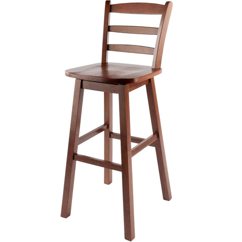 Oakestry Scalera 360° Swivel Ladder-Back Bar Stool, Walnut – Solid Wood 16.3" Wide Seat with Footrest for Home Bar, Kitchen Island, or Den