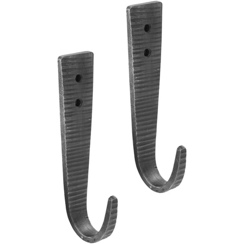 Oakestry SSH-10 Hammered Strap J Wall Hook Set of 2 – Black Wrought Iron Upturned Hooks with Vintage Finish for Tools, Towels & Bags