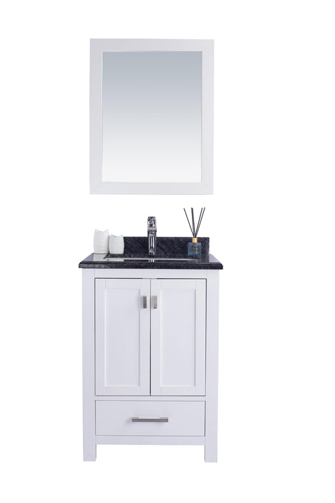 Oakestry Wilson Bathroom Vanity with Solid Oak Wood Cabinet, Black Wood Marble Countertop, Undermount Ceramic Sink, Soft Close Doors & Drawers, White