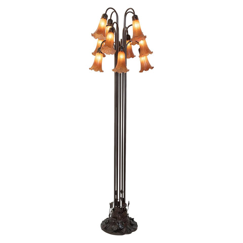 Oakestry 63 Inch High Amber Tiffany Pond Lily 12 LT Floor Lamp Elegant Floor Lamp Stained Glass Lighting Decorative Home Living Room Bedroom Office Vintage Style Durable Build Ambient Light