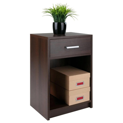 Oakestry Rennick Accent Table in Cocoa Finish – Contemporary Side Table with Drawer and Open Cabinet for Bedroom, Living Room, Den, or Home Office Storage