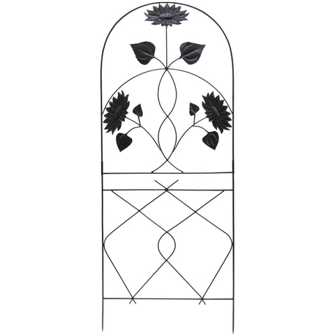 Sunflower Wrought Iron Garden Trellis, 90" H x 36" W Decorative Climbing Plant Support, Optional Side Panels, Black Powder Coated