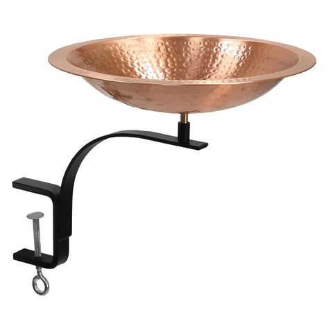 Oakestry Hammered Solid Copper Birdbath Rail Mount Bracket Decorative Outdoor Garden Water Bowl Textured Finish Durable Build Balcony Patio Accent Weather Resistant Long Lasting