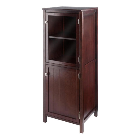 Oakestry Brooke Jelly Cupboard 2 Section Cabinet Walnut Classic Wooden Storage Unit with Shelves for Kitchen Dining Room Pantry and Living Room Organization
