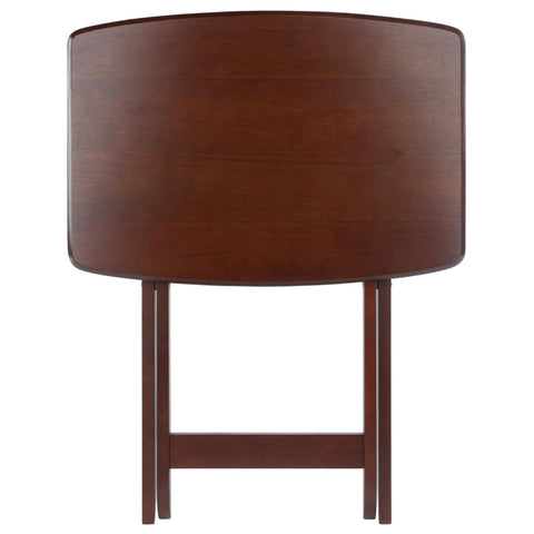 Oakestry Darryl Oversized Snack Table Set with Storage Stand – Set of 4 Walnut Tray Tables for Living Room or Patio, 26" Height