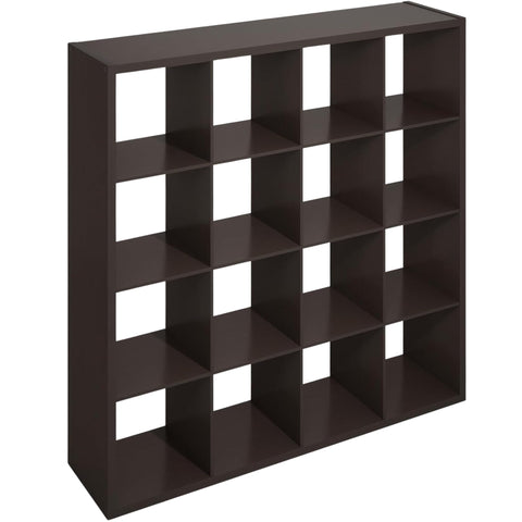 Oakestry Simple Open Back Cube Storage Organizer, 16-Cube Standing Shelf, Dark Oak Composite Wood Bookcase for Home, Office & Living Room