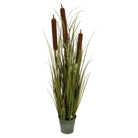 36 In. Brown Cattail Grass in Iron Pot