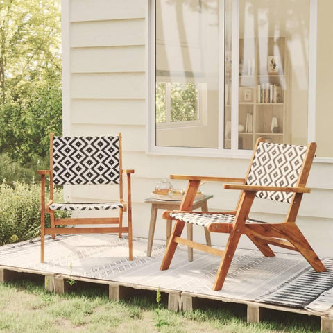 Oakestry Set of 2 Garden Chairs Brown & Black Solid Acacia Wood with PE Rattan, Foldable Outdoor Patio Seating