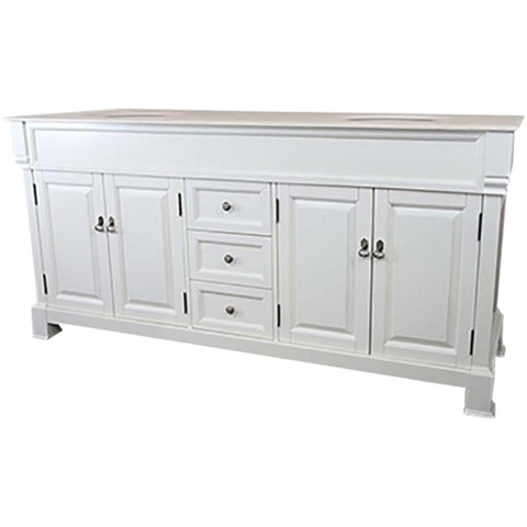 Oakestry 72" Double Sink Bathroom Vanity with Cream Marble Top, Solid Birch Wood Cabinet, Freestanding, Cream White Finish, Antique Brass Hardware