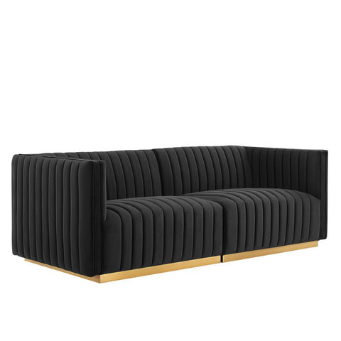 Oakestry Luxury Inspired Conjure Channel Tufted Performance Velvet Loveseat Comfortable Indoor Loveseat for Living Room Apartment Lounge Reception Area Premium Home Styling
