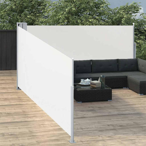 Oakestry Premium Cream Retractable Side Awning Outdoor Privacy Screen Water and Wind Resistant Polyester Adjustable Shade Divider for Patio Garden Balcony