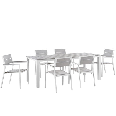 Oakestry Maine 7 Piece Outdoor Patio Dining Set with Aluminum Frame and Synthetic Wood Slat Design
