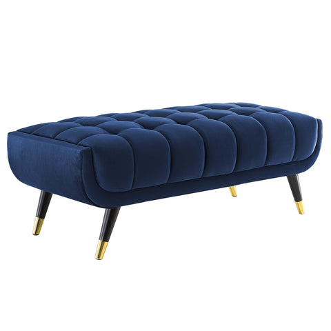 Oakestry Adept 47.5" Performance Velvet Bench, Mid-Century Modern Upholstered Accent Bench with Birchwood Frame, Midnight Blue